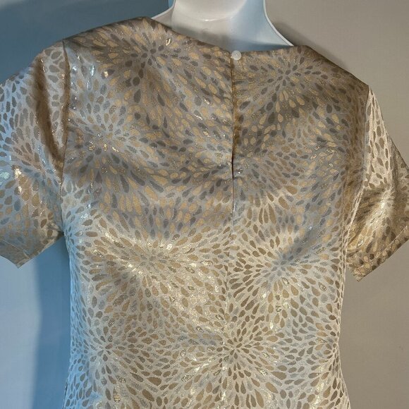 Molly Bracken Le Soir SZ S Cream & Pale Gold metallic shift dress formal mod 60s - Picture 7 of 14